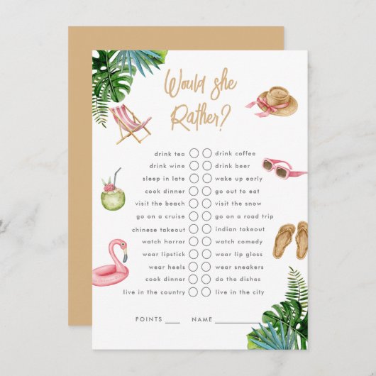 Würde sie eher Tropical Getaway Bachelorette Begleitkarte (Vorne/Hinten)