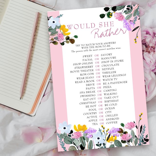 Würde sie eher Wildblume Baby Shower Game (Would she rather guessing game card from my Wildflower Lawn Collection.
)