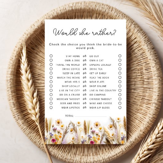 Würde sie eher Wildblume Brautparty Game