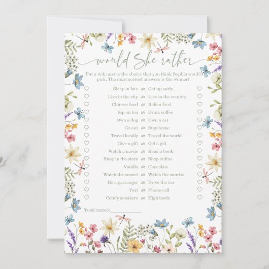 Würde sie eher Wildblume Brautparty Game Einladung (Vorderseite)