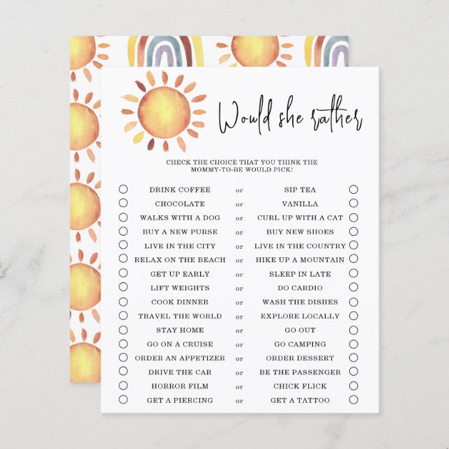 Würde sie lieber, Baby Dusche Spiel (Vorne/Hinten)