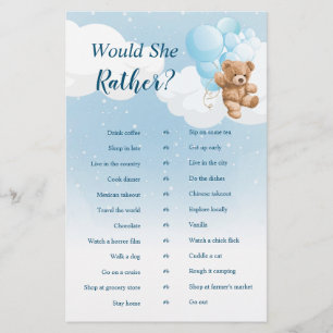 Würde sie lieber Blaues Teddybär Spiel Flyer