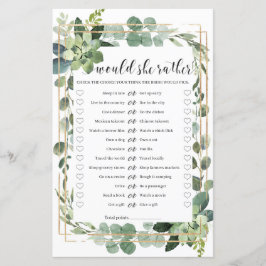 Würde sie lieber Brautparty-Spiel mit grünem Gold