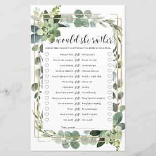 Würde sie lieber Brautparty-Spiel mit grünem Gold