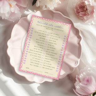 Würde sie lieber Brautparty-Spielkarte haben? Einladung