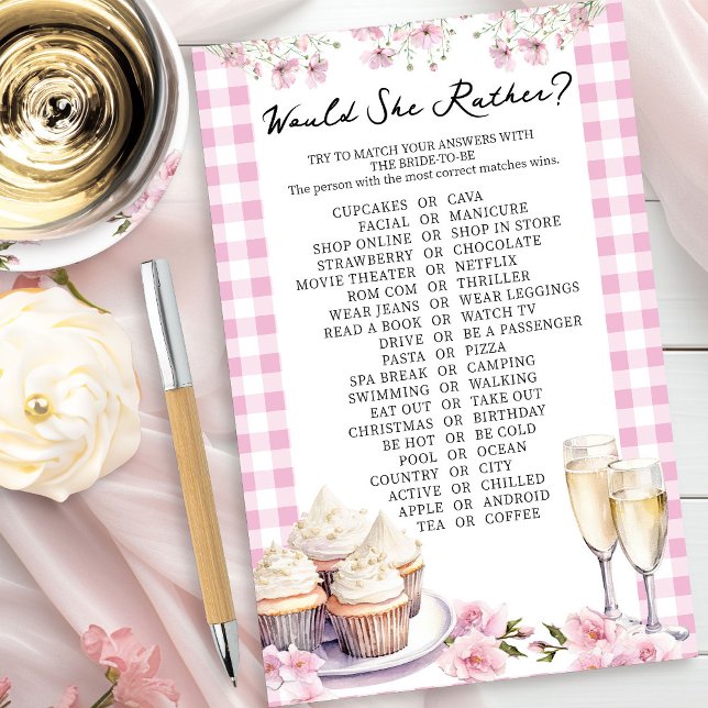 Würde sie lieber Cupcake oder Cava Duwer Game spie (Would She Rather game from Cupcakes and Cava Bridal Shower Collection by Darling & May)
