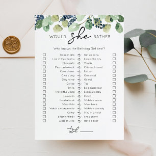 Würde sie lieber Geburtstagsparty-Spielkarte Einladung