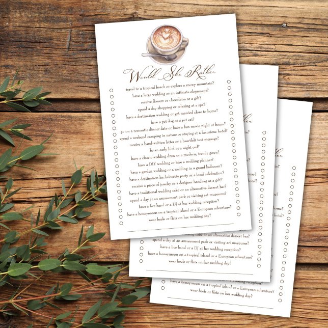 Würde sie lieber Kaffee fallen Brautparty Spiel (Would she rather love is brewing cappuccino coffee fall bridal shower games )