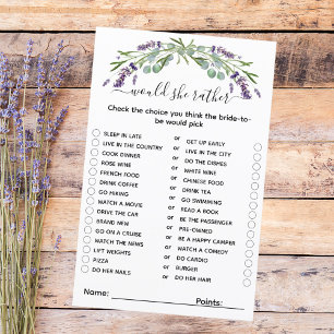 Würde sie lieber Lavendel Brautparty spielen?