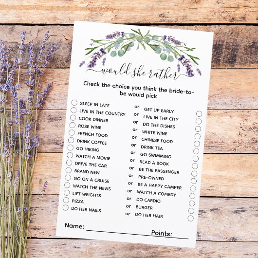 Würde sie lieber Lavendel Brautparty spielen?