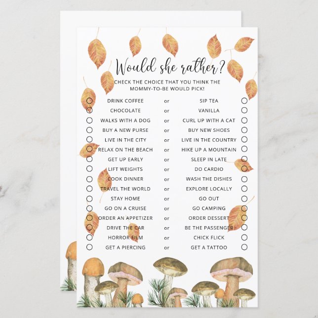 Würde sie lieber - Mushrooms Baby Showspiel (Vorne/Hinten)