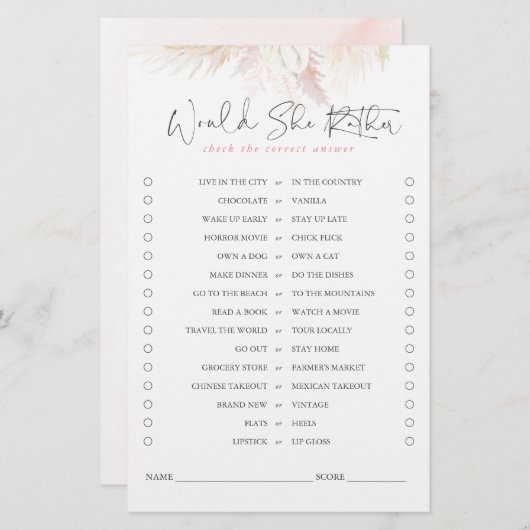 Würde sie lieber Pampas Grass Bridal Spiel (Vorne/Hinten)