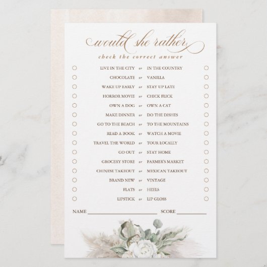 Würde sie lieber Pampas Grass Bridal Spiel (Vorne/Hinten)