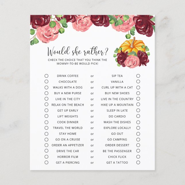 Würde sie lieber - Pumpkin Baby Duschspiel (Vorderseite)