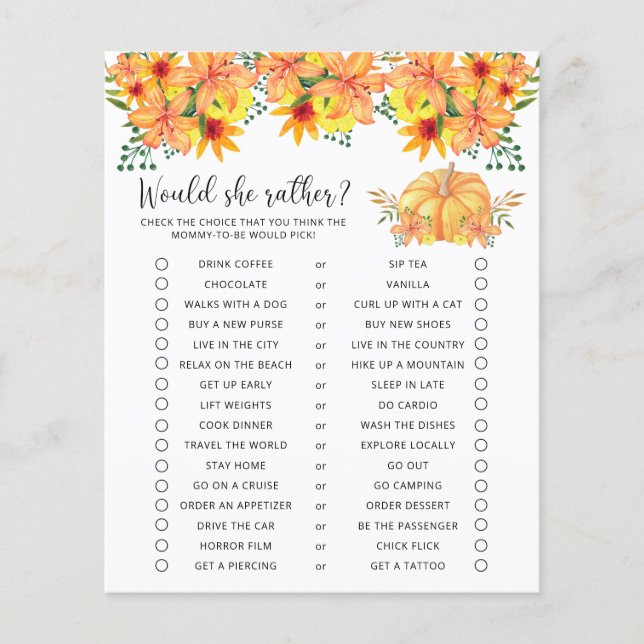 Würde sie lieber - Pumpkin Baby Duschspiel (Vorderseite)