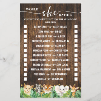 Würde sie lieber Safari Baby Duschkarte Flyer