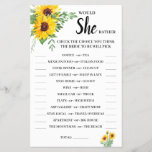 Würde sie lieber Sonnenblumen-Brautparty-Spielkart Flyer<br><div class="desc">Sonnenblumen Grünes Brautparty Design. Für weitere Anpassungen (andere Formulierungen,  Schriftart,  Schriftart),  klicken Sie auf Personalisieren,  scrollen Sie nach unten und klicken Sie auf den Link "Klicken Sie auf,  um weiter anzupassen". ** Karo Kollektion für alle passenden Designs.</div>