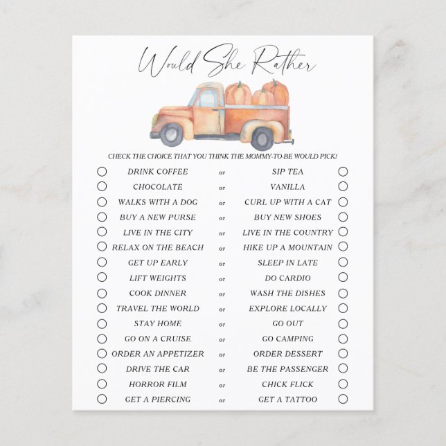 Würde sie lieber Spiel - Kürbisfahrzeug (Vorderseite)