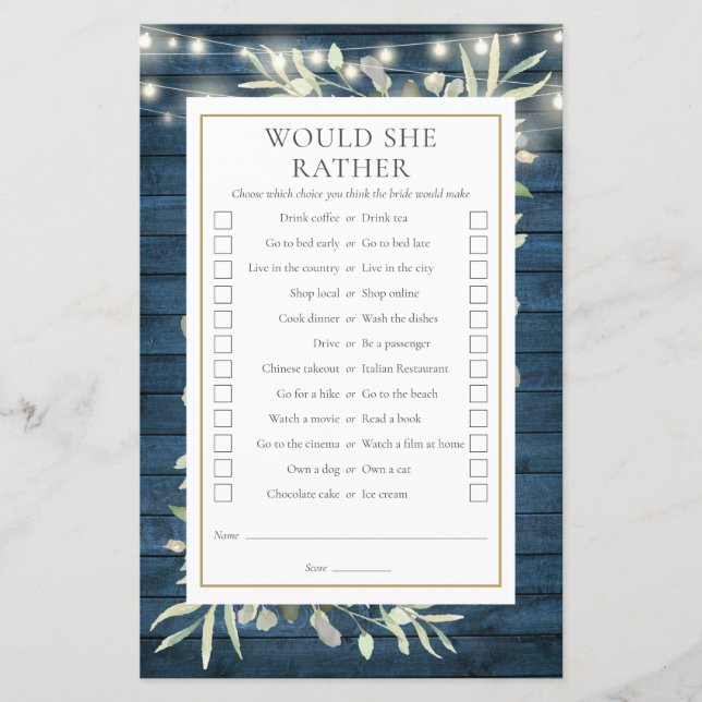 Würde sie lieber Tee-Party-Brautparty spielen (Vorderseite)