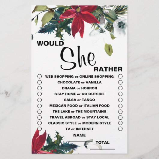 Würde sie lieber Weihnachten Floral Bridal Spiel (Vorderseite)