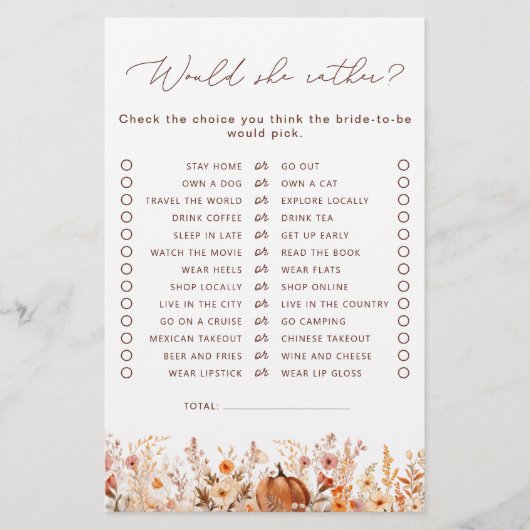 Würde sie stattdessen fallen Pumpkin Brautparty Ga (Vorderseite)