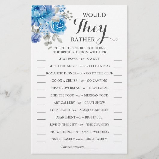 Würden sie eher blaue Blume Duschspielkarte Flyer (Vorne)
