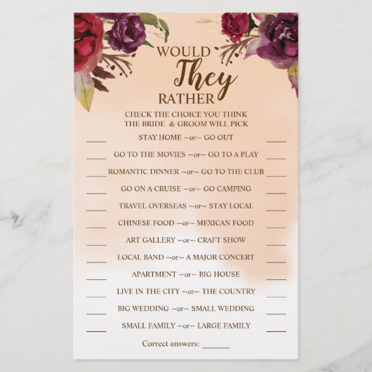 Würden sie eher Burgund Duschspielkarte Flyer (Vorne)