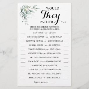 Würden sie eher Eukalyptus-Duschspielkarte Flyer