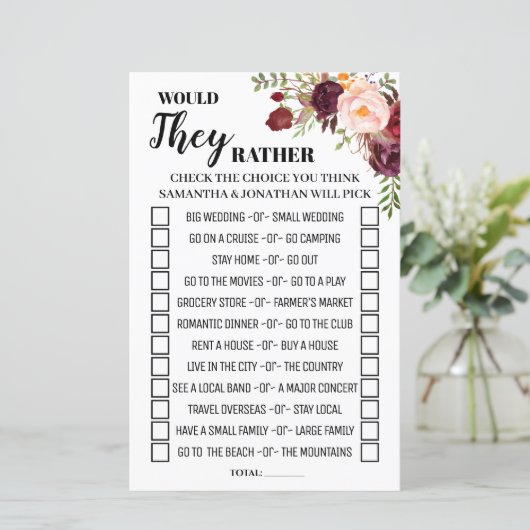 Würden sie eher Marsala Blume Duschspiel (Stehend Vorderseite)