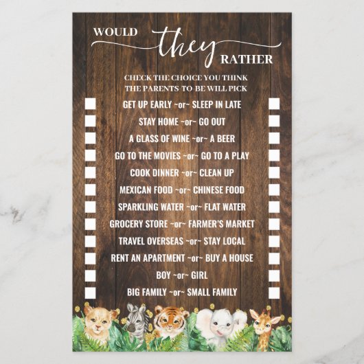 Würden sie eher rustikale Safari-Duschkarte Flyer (Vorne)