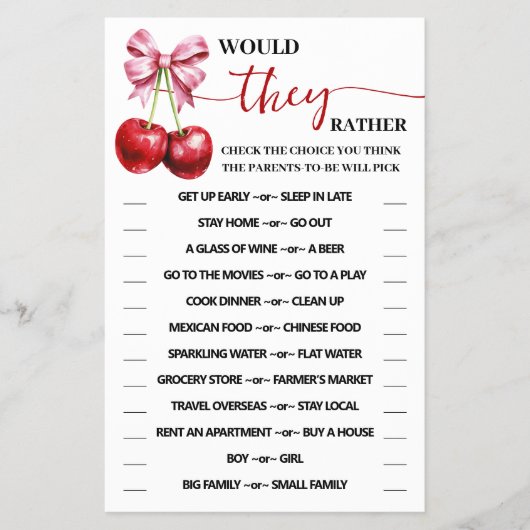 Würden sie lieber Cherry Coquette Duschspielkarte Flyer (Vorne)