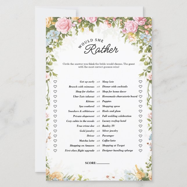 Würdest Du Eher Tee-Party Brautparty-Spiel (Vorderseite)