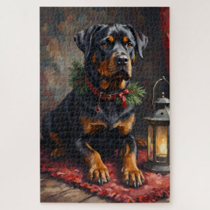 Würdevoller Rottweiler-Hund-Weihnachtslaterne Puzzle