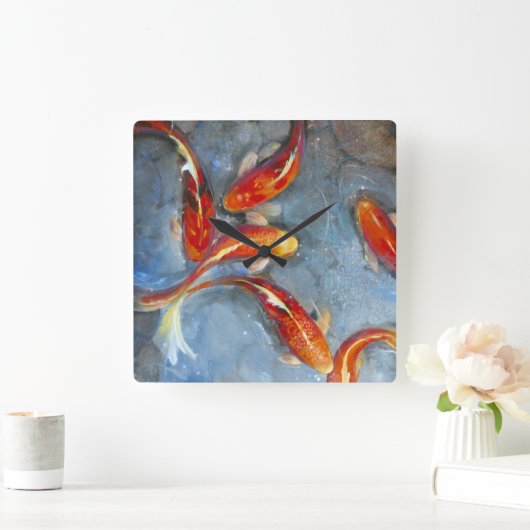 Würdevolles Koi II Quadratische Wanduhr (Zuhause)