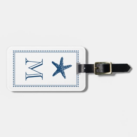 Würdevolles Strandstarfish-Monogramm BLAU Gepäckanhänger (Vorderseite horizontal)