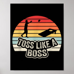 Wurf wie ein Boss Lustiger Cornhole-Spieler Retro Poster