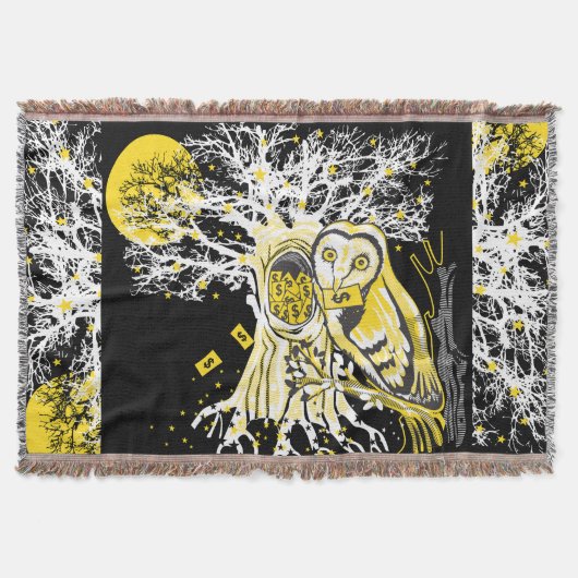 Wurfdecke – Urbaner Baum Eule & Wohlstand Surreal Decke (Vorderseite)