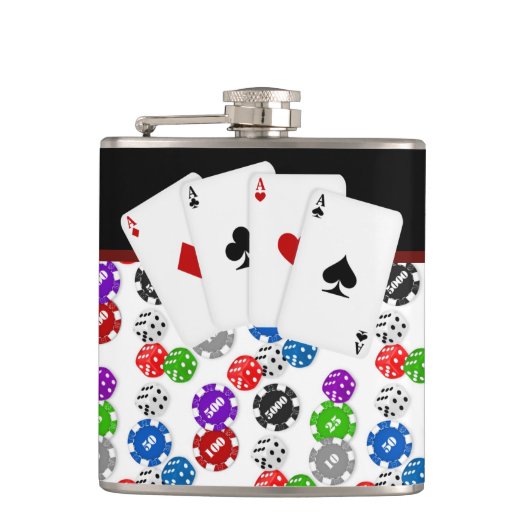Würfel Chips und Ass Poker Flachmann (Vorderseite)