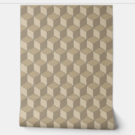 Würfel isometrisches geometrisches Muster - beige Tapete