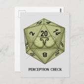 Würfel. Katze. D20. Karo der Wahrnehmung Postkarte (Vorne/Hinten)