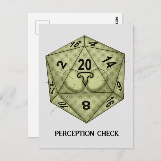 Würfel. Katze. D20. Karo der Wahrnehmung Postkarte (Vorne/Hinten)