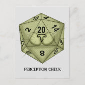 Würfel. Katze. D20. Karo der Wahrnehmung Postkarte (Vorderseite)