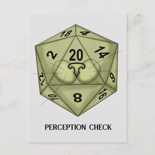 Würfel. Katze. D20. Karo der Wahrnehmung Postkarte (Vorderseite)
