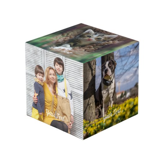 Würfel mit individuellem Foto und Textgestaltung (Vorderseite Schrägansicht)