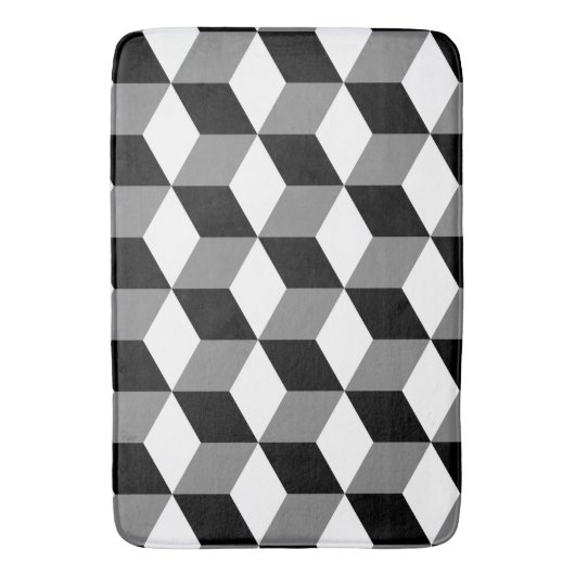 Würfel-Muster Schwarz-weiß u. grau Badematte (Vorderseite Vertikal)