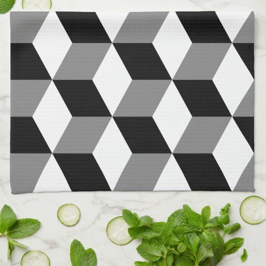 Würfel-Muster Schwarz-weiß u. grau Geschirrtuch (Gefaltet)