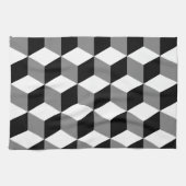 Würfel-Muster Schwarz-weiß u. grau Geschirrtuch (Horizontal)