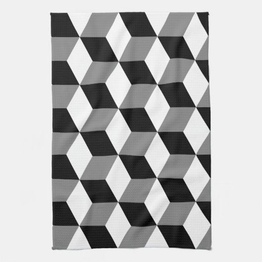 Würfel-Muster Schwarz-weiß u. grau Geschirrtuch (Vertikal)