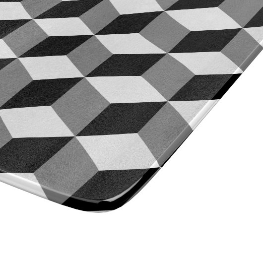 Würfel-Muster Schwarz-weiß u. grau Schneidebrett (Ecke)