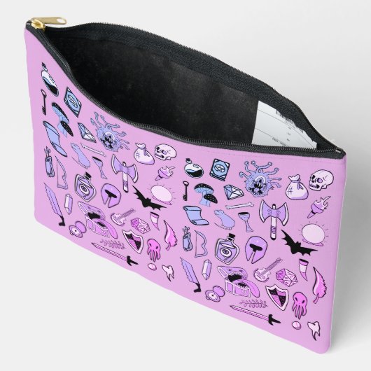 Würfel - RPG-Muster (rosa) Zubehörtasche (Offen)